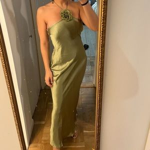 HEATHER SOFT SATIN MAXI DRESS | OLIVE